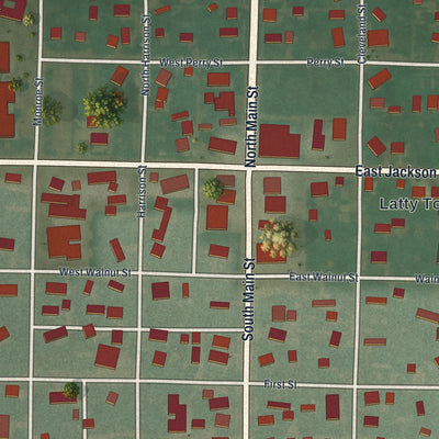 Close-up of the map of Grover Hill, Ohio print showing street and building detail