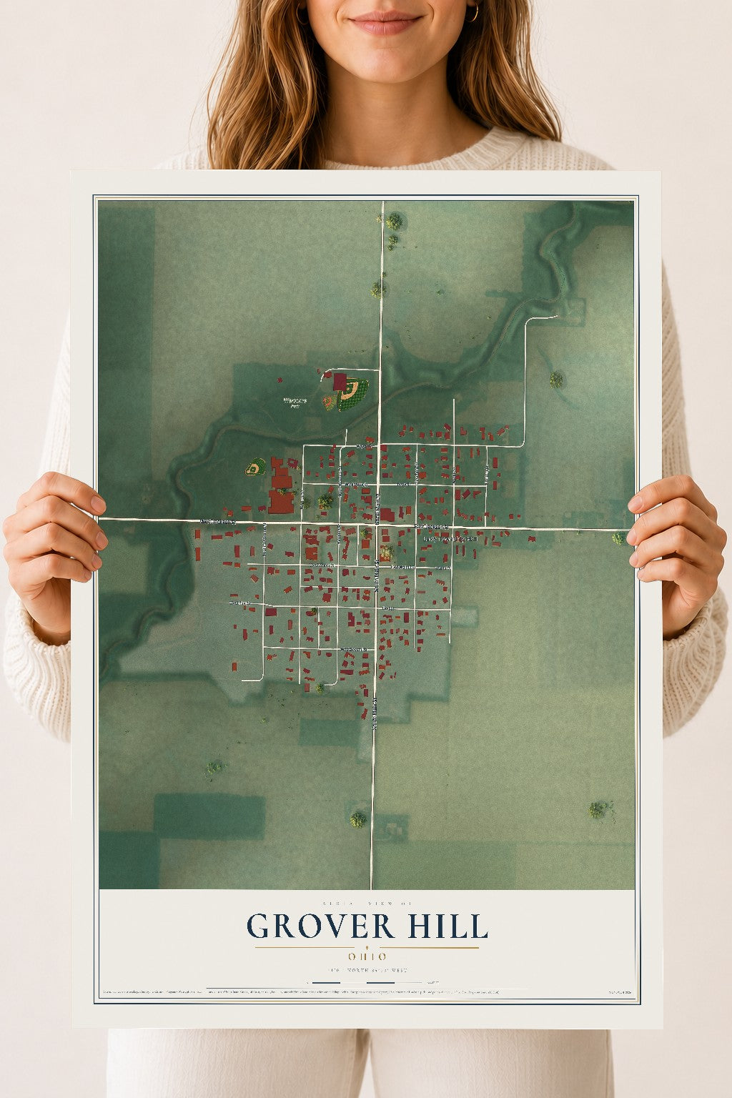 Map of Grover Hill, Ohio, 18 x 24 inch unframed archival matte print