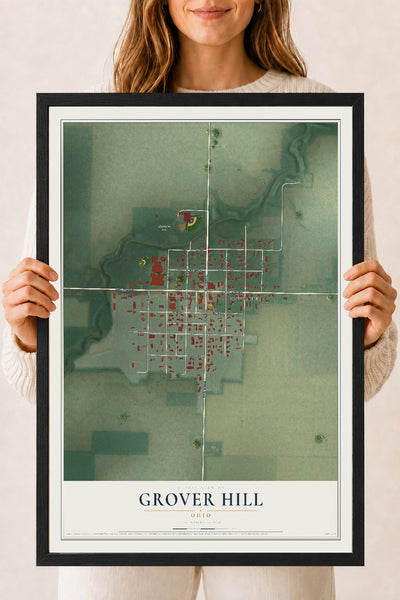 Map of Grover Hill, Ohio, 18 x 24 inch print in a black wood frame