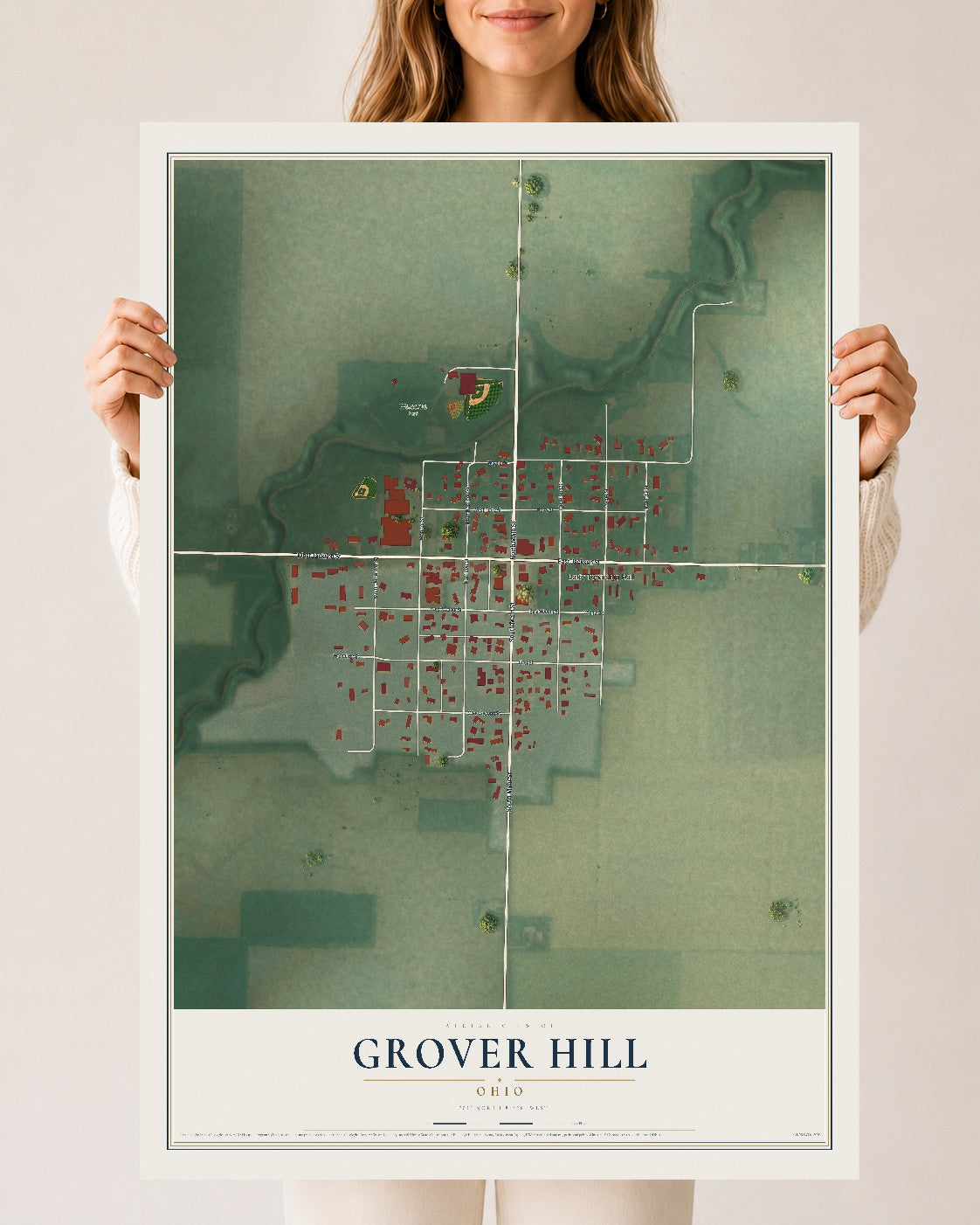 Map of Grover Hill, Ohio, 24 x 36 inch unframed archival matte print