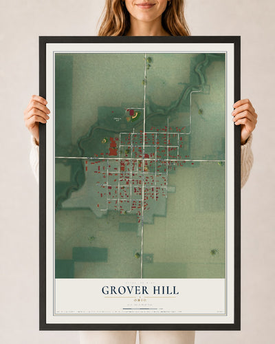 Map of Grover Hill, Ohio, 24 x 36 inch print in a black wood frame