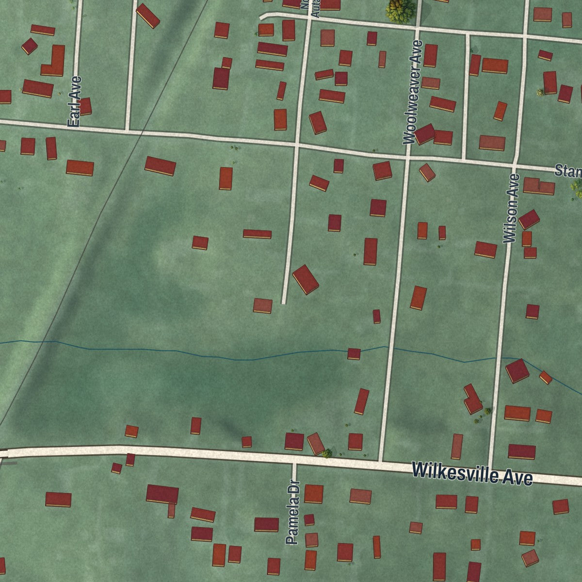 Second close-up of the map of Hamden, Ohio print showing more streets and buildings