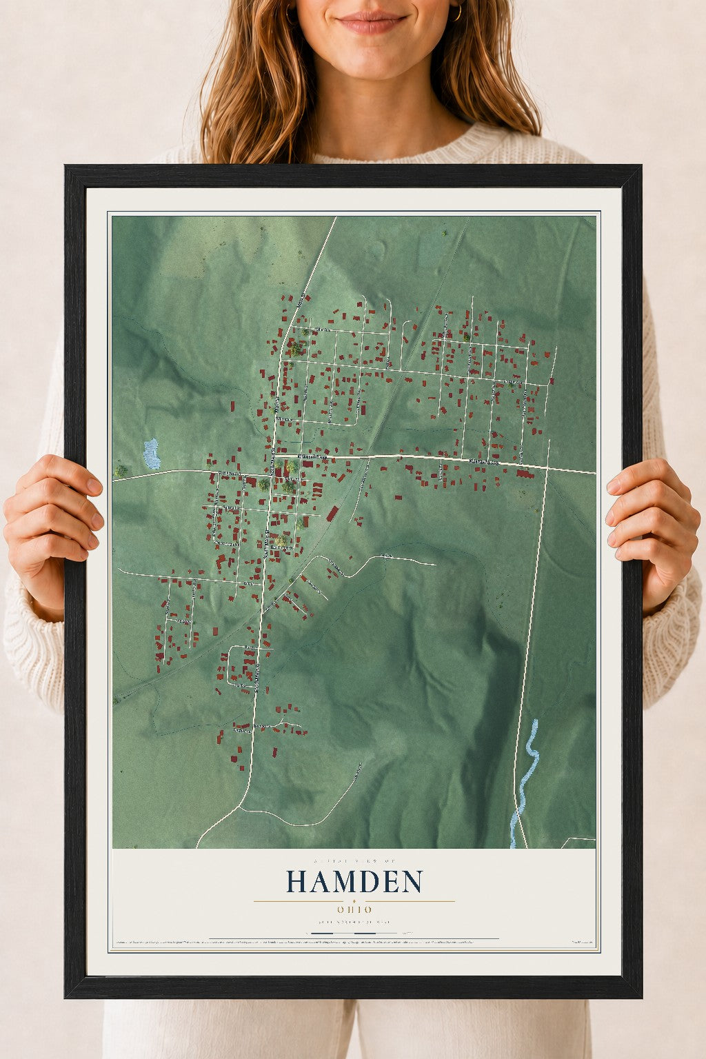 Map of Hamden, Ohio, 18 x 24 inch print in a black wood frame