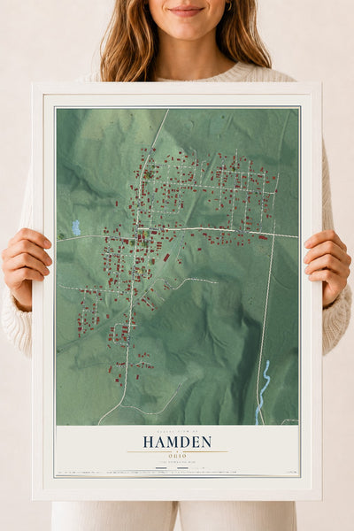 Map of Hamden, Ohio, 18 x 24 inch print in a white wood frame