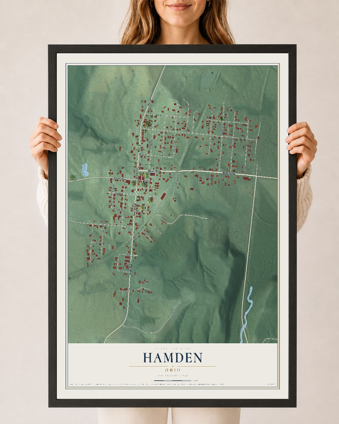 Map of Hamden, Ohio, 24 x 36 inch print in a black wood frame