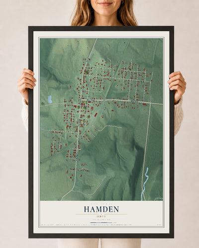 Map of Hamden, Ohio, 24 x 36 inch print in a black wood frame