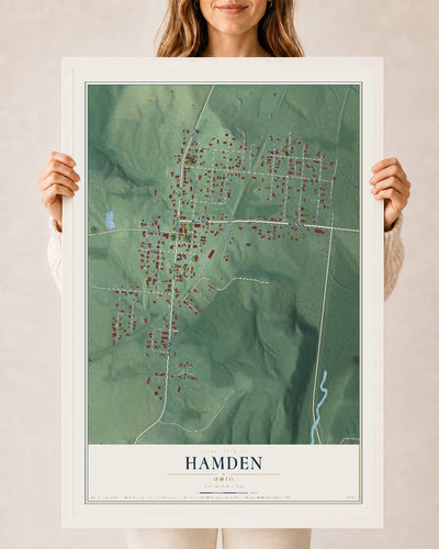 Map of Hamden, Ohio, 24 x 36 inch print in a white wood frame