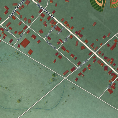 Close-up of the map of Hamersville, Ohio print showing street and building detail