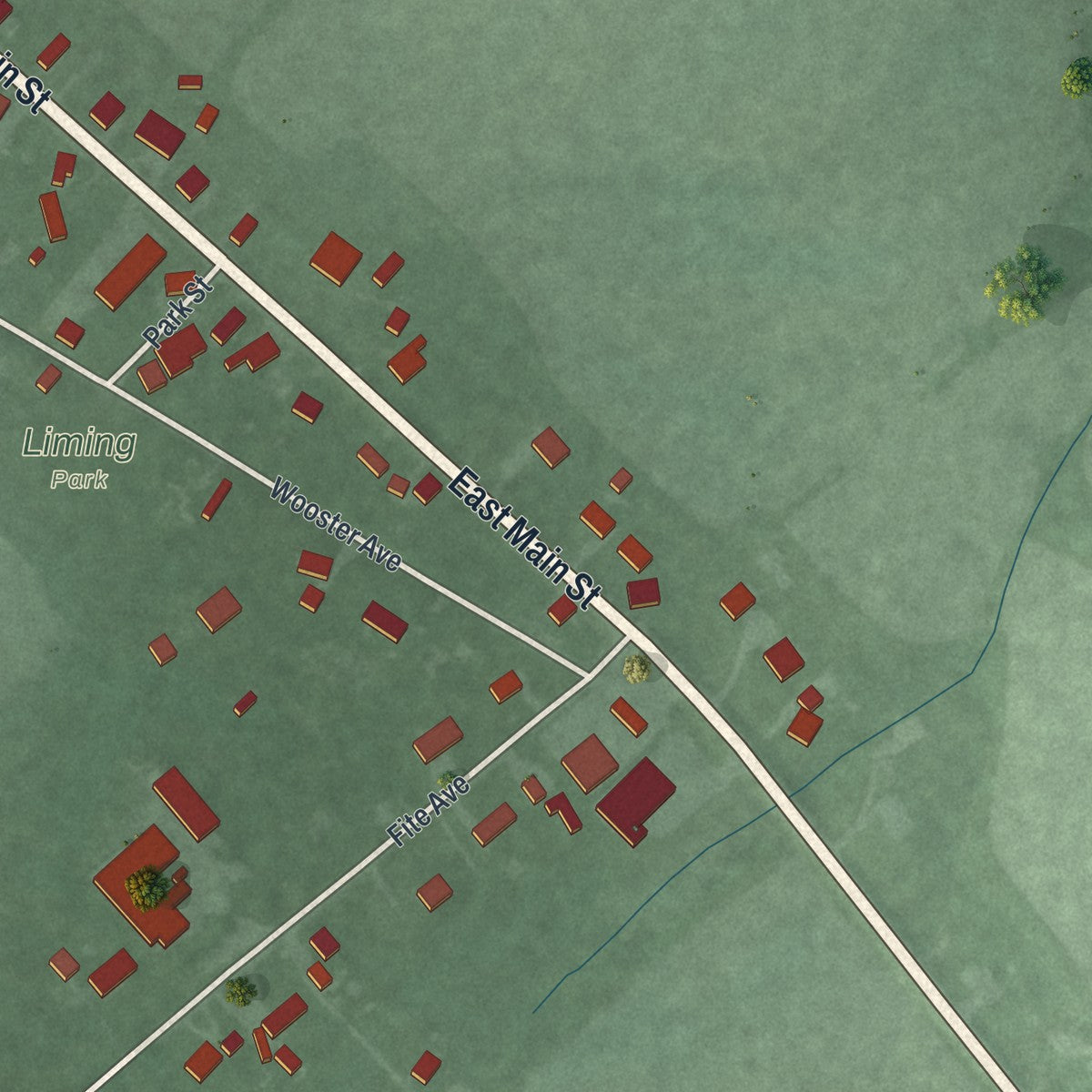 Second close-up of the map of Hamersville, Ohio print showing more streets and buildings