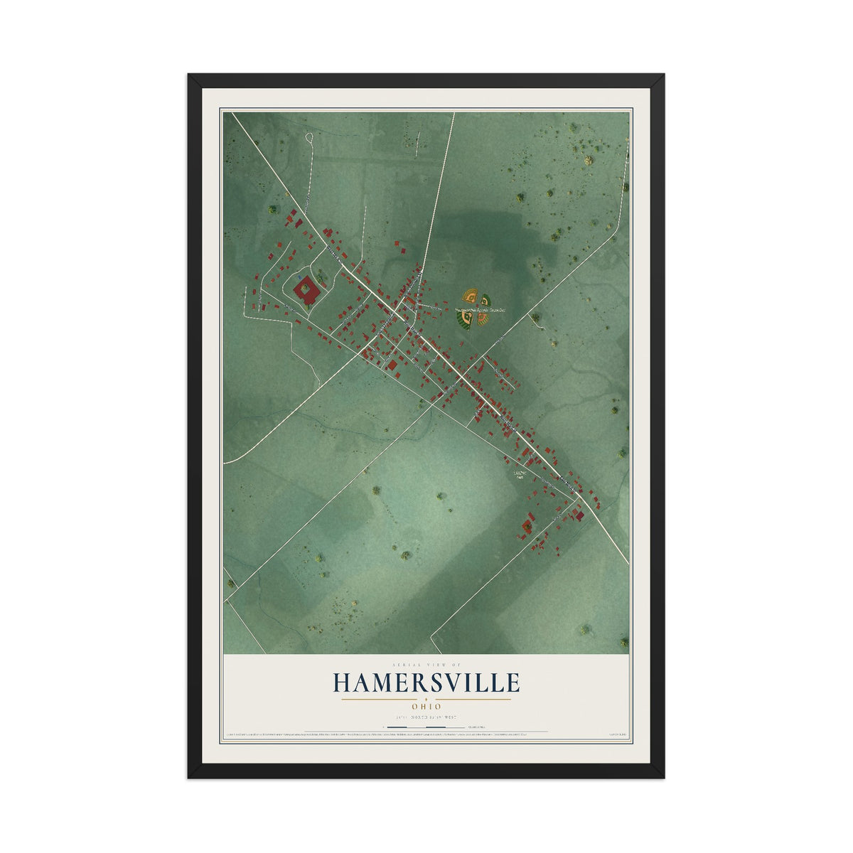 Map of Hamersville, Ohio, 12 x 18 inch print in a black wood frame