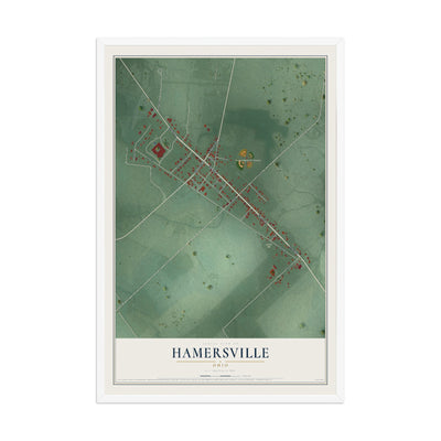 Map of Hamersville, Ohio, 12 x 18 inch print in a white wood frame