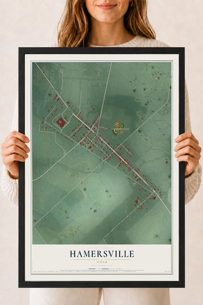 Map of Hamersville, Ohio, 18 x 24 inch print in a black wood frame