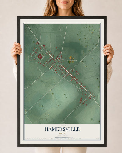 Map of Hamersville, Ohio, 24 x 36 inch print in a black wood frame