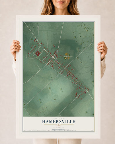 Map of Hamersville, Ohio, 24 x 36 inch print in a white wood frame