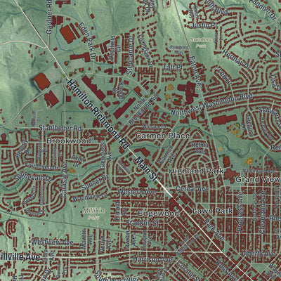 Close-up of the map of Hamilton, Ohio print showing street and building detail