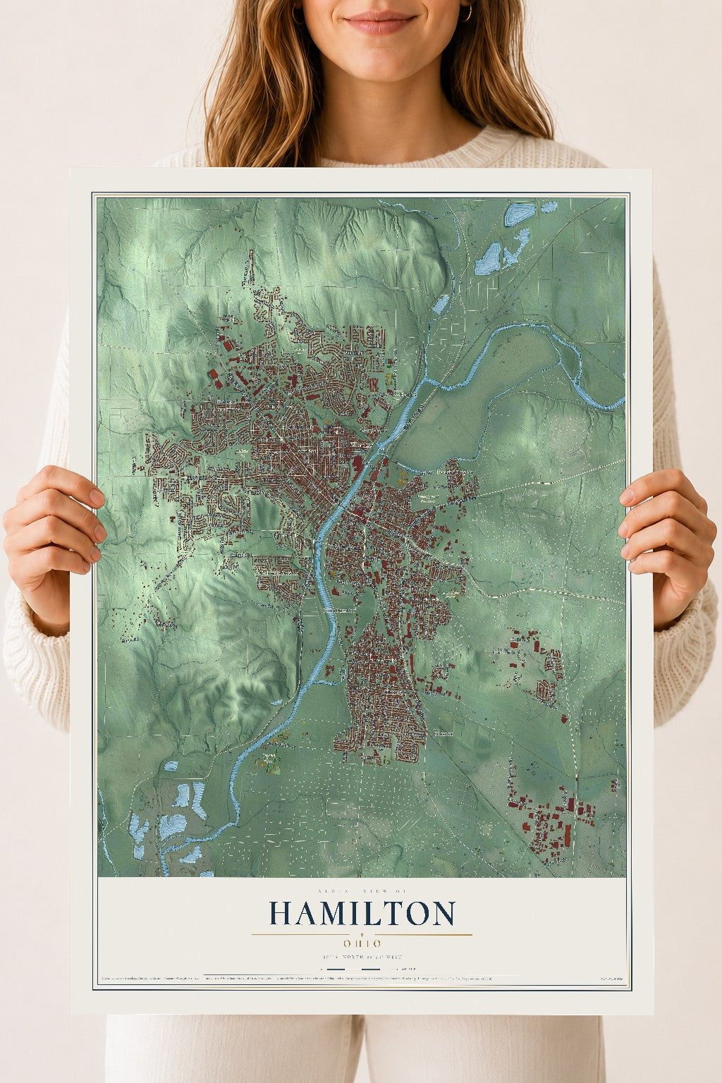 Map of Hamilton, Ohio, 18 x 24 inch unframed archival matte print