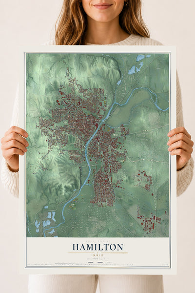 Map of Hamilton, Ohio, 18 x 24 inch unframed archival matte print