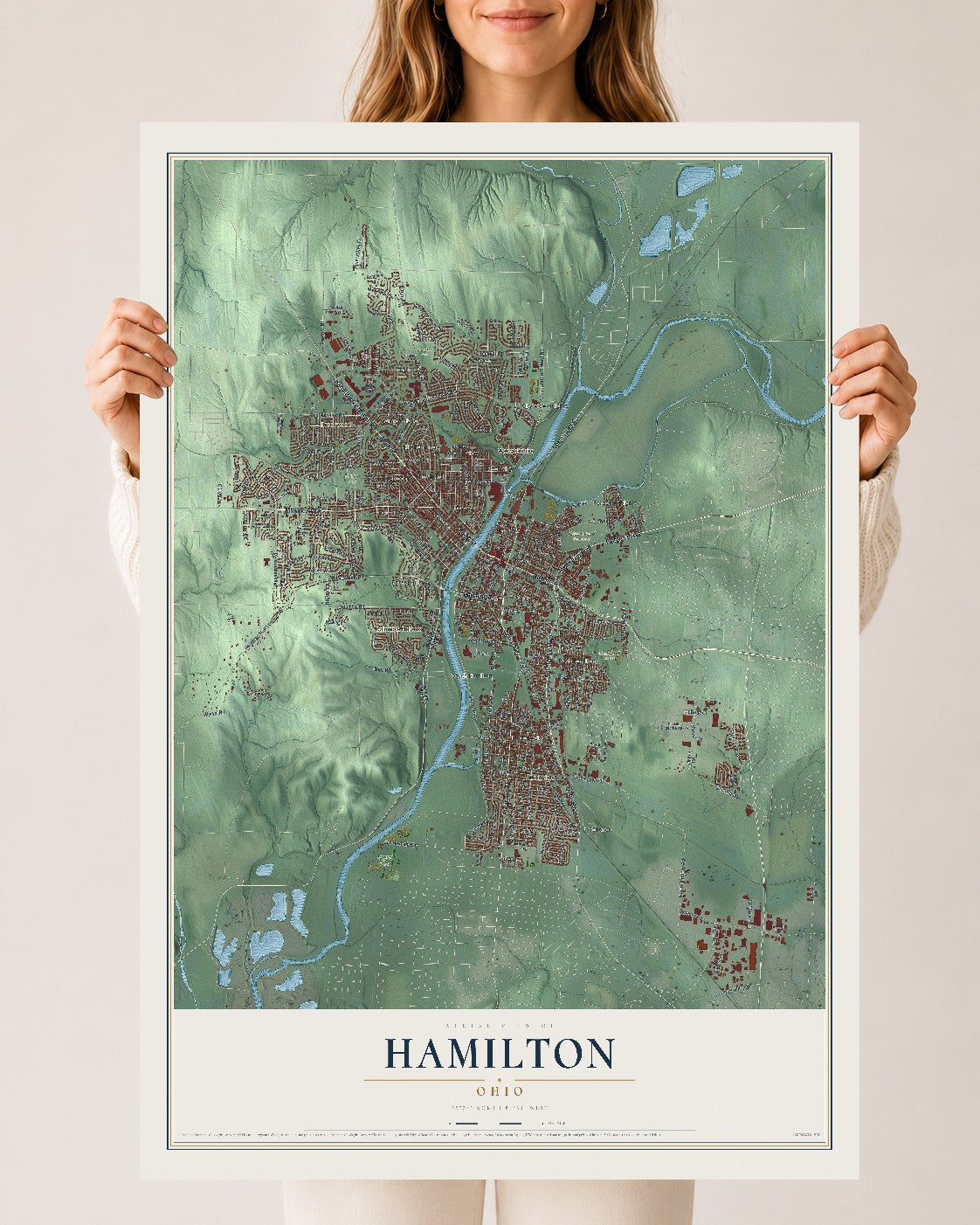 Map of Hamilton, Ohio, 24 x 36 inch unframed archival matte print