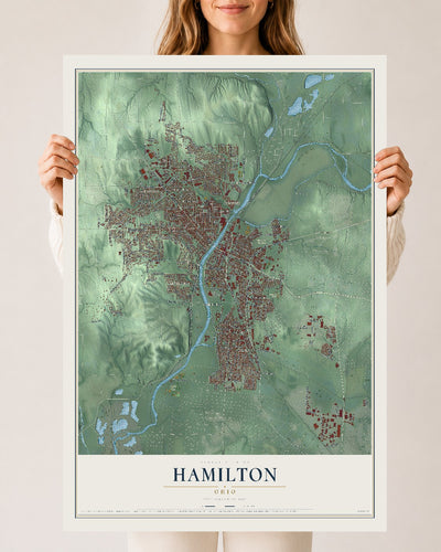 Map of Hamilton, Ohio, 24 x 36 inch unframed archival matte print
