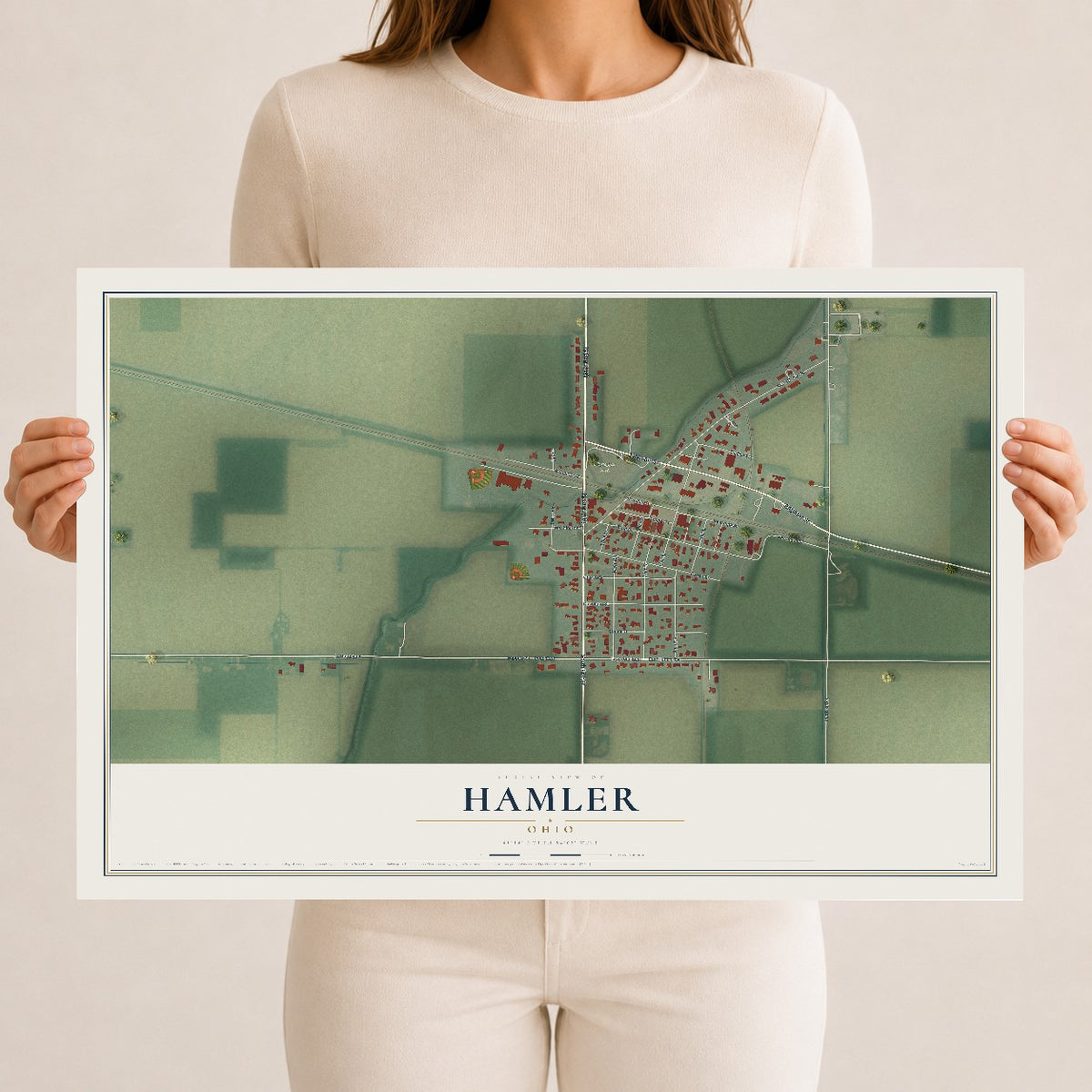 Map of Hamler, Ohio, 12 x 18 inch unframed archival matte print