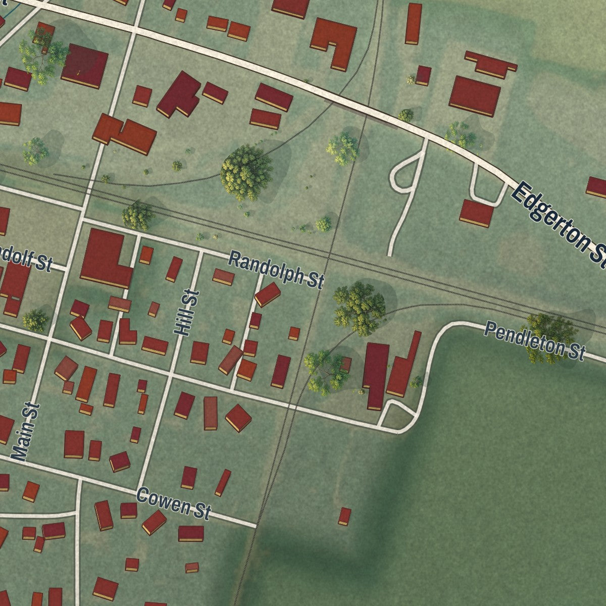 Close-up of the map of Hamler, Ohio print showing street and building detail