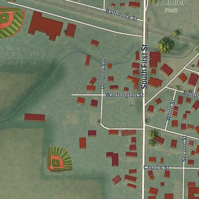 Second close-up of the map of Hamler, Ohio print showing more streets and buildings
