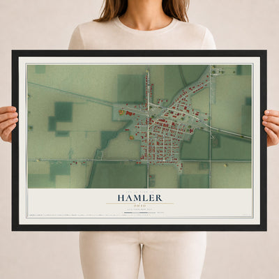 Map of Hamler, Ohio, 18 x 24 inch print in a black wood frame