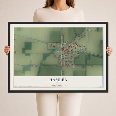 Map of Hamler, Ohio, 24 x 36 inch print in a black wood frame