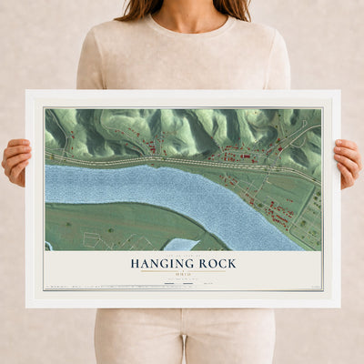 Map of Hanging Rock, Ohio, 12 x 18 inch print in a white wood frame