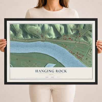 Map of Hanging Rock, Ohio, 18 x 24 inch print in a black wood frame