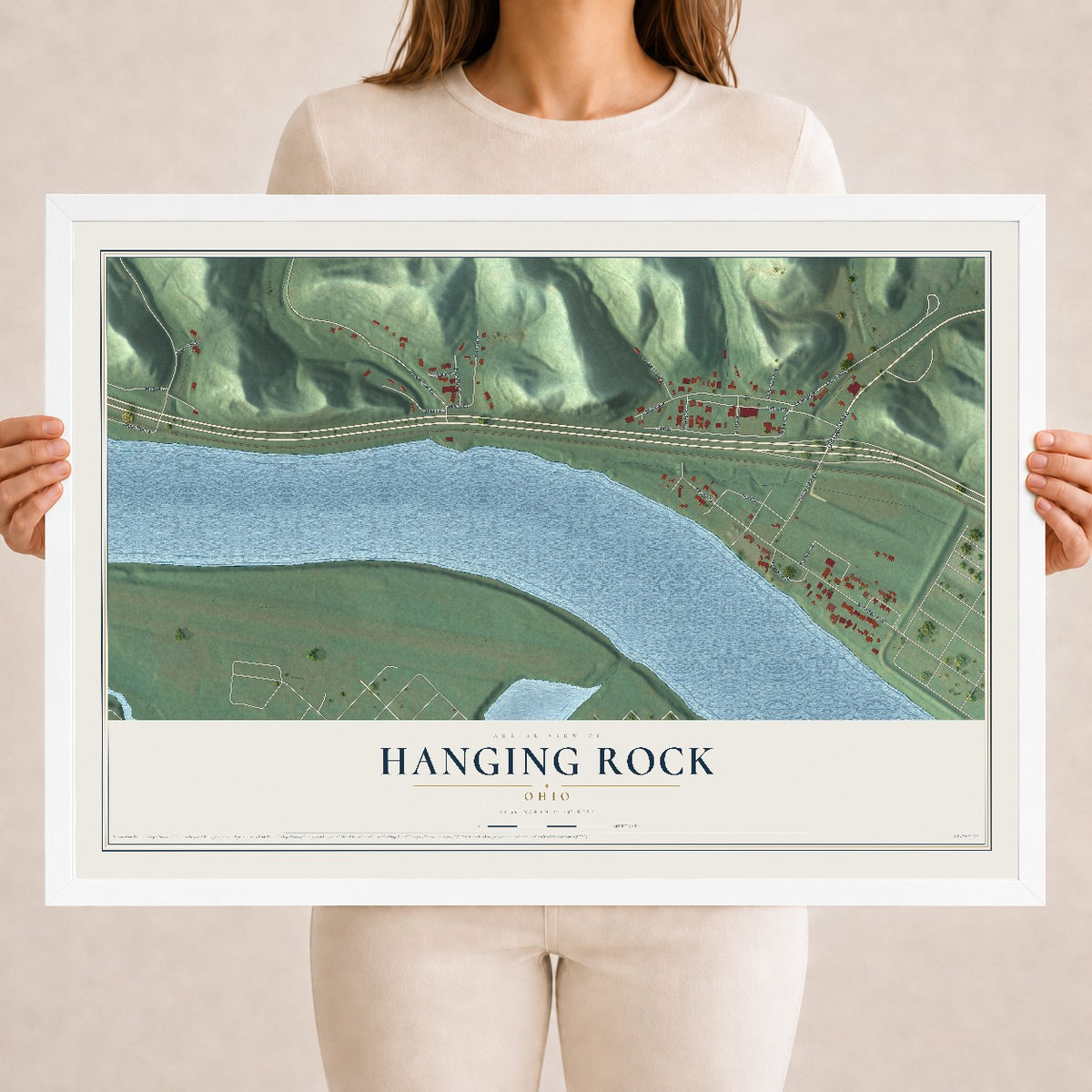 Map of Hanging Rock, Ohio, 18 x 24 inch print in a white wood frame