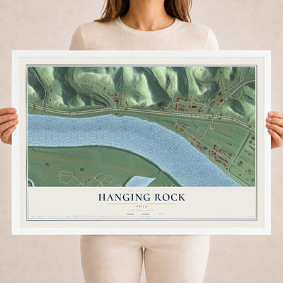 Map of Hanging Rock, Ohio, 18 x 24 inch print in a white wood frame