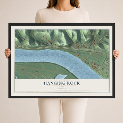 Map of Hanging Rock, Ohio, 24 x 36 inch print in a black wood frame
