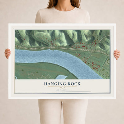 Map of Hanging Rock, Ohio, 24 x 36 inch print in a white wood frame