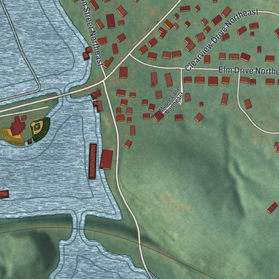 Close-up of the map of Hanover, Ohio print showing street and building detail
