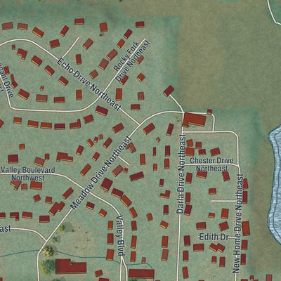 Second close-up of the map of Hanover, Ohio print showing more streets and buildings