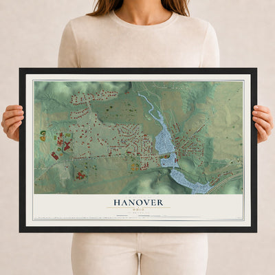 Map of Hanover, Ohio, 12 x 18 inch print in a black wood frame