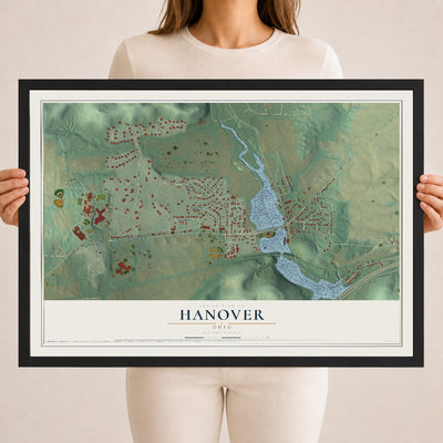 Map of Hanover, Ohio, 18 x 24 inch print in a black wood frame