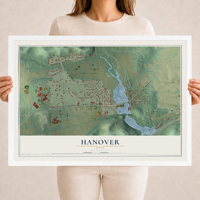 Map of Hanover, Ohio, 18 x 24 inch print in a white wood frame