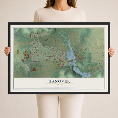Map of Hanover, Ohio, 24 x 36 inch print in a black wood frame