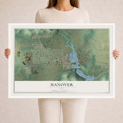 Map of Hanover, Ohio, 24 x 36 inch print in a white wood frame