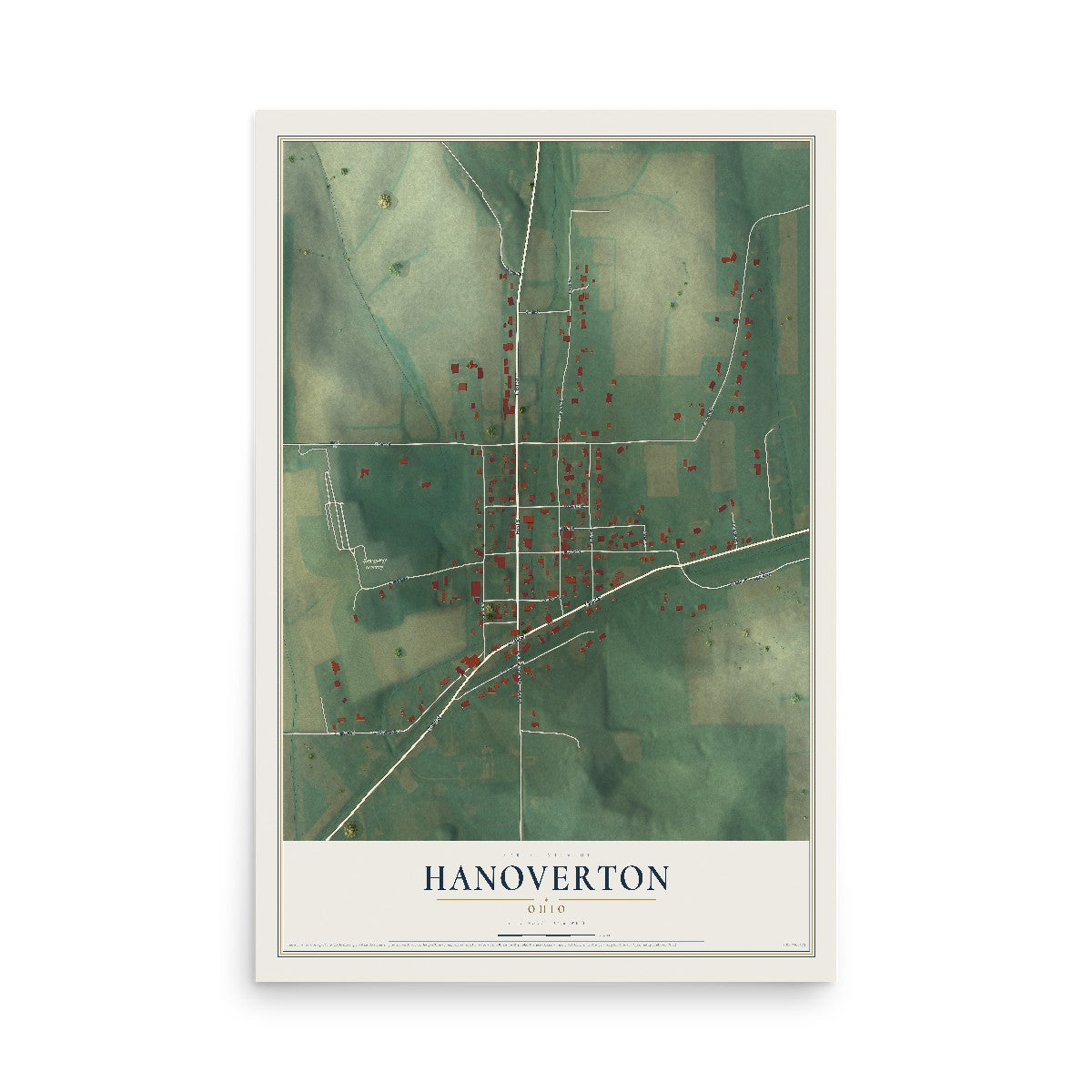 Map of Hanoverton, Ohio, 12 x 18 inch unframed archival matte print