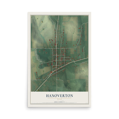 Map of Hanoverton, Ohio, 12 x 18 inch unframed archival matte print