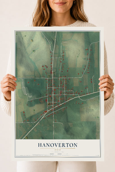 Map of Hanoverton, Ohio, 18 x 24 inch unframed archival matte print