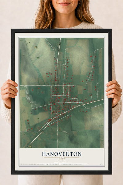 Map of Hanoverton, Ohio, 18 x 24 inch print in a black wood frame
