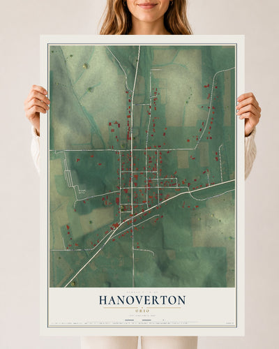 Map of Hanoverton, Ohio, 24 x 36 inch unframed archival matte print