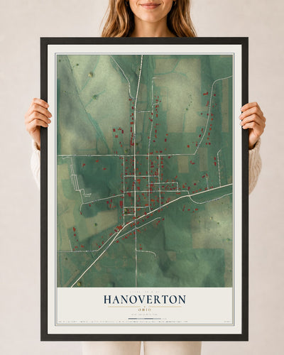 Map of Hanoverton, Ohio, 24 x 36 inch print in a black wood frame