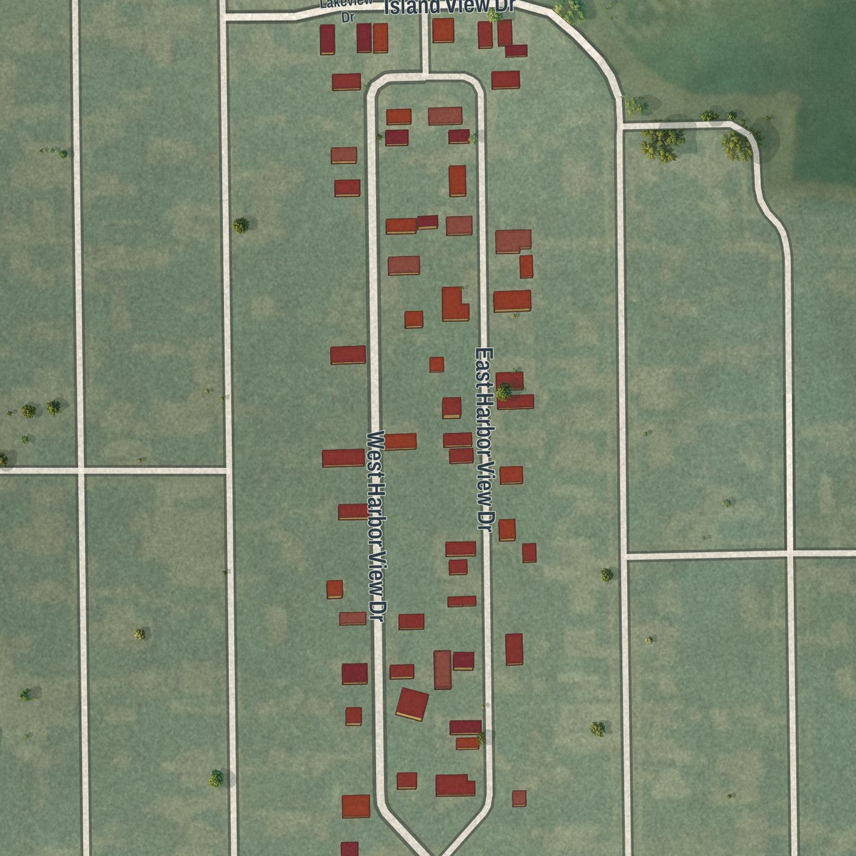 Second close-up of the map of Harbor View, Ohio print showing more streets and buildings