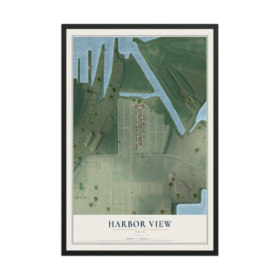 Map of Harbor View, Ohio, 12 x 18 inch print in a black wood frame