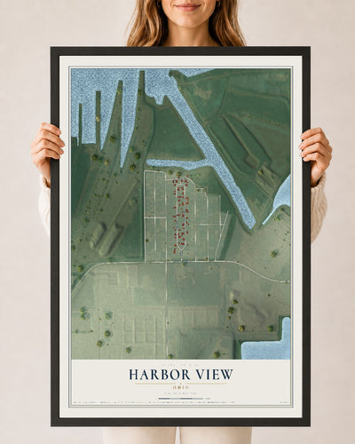 Map of Harbor View, Ohio, 24 x 36 inch print in a black wood frame